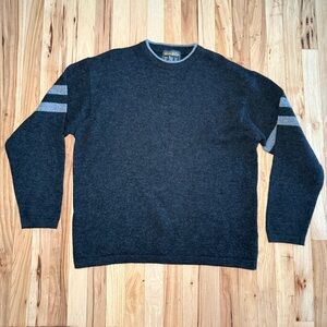 Woolrich Men’s Wool Cotton Crewneck Stripe Sleeve Charcoal Grey Sweater